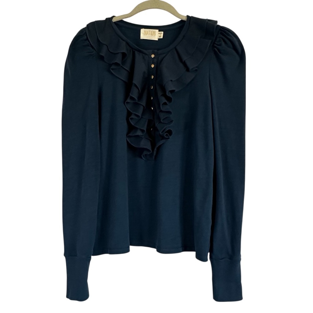 Nation LTD Ruffled Navy Blouse Size Small